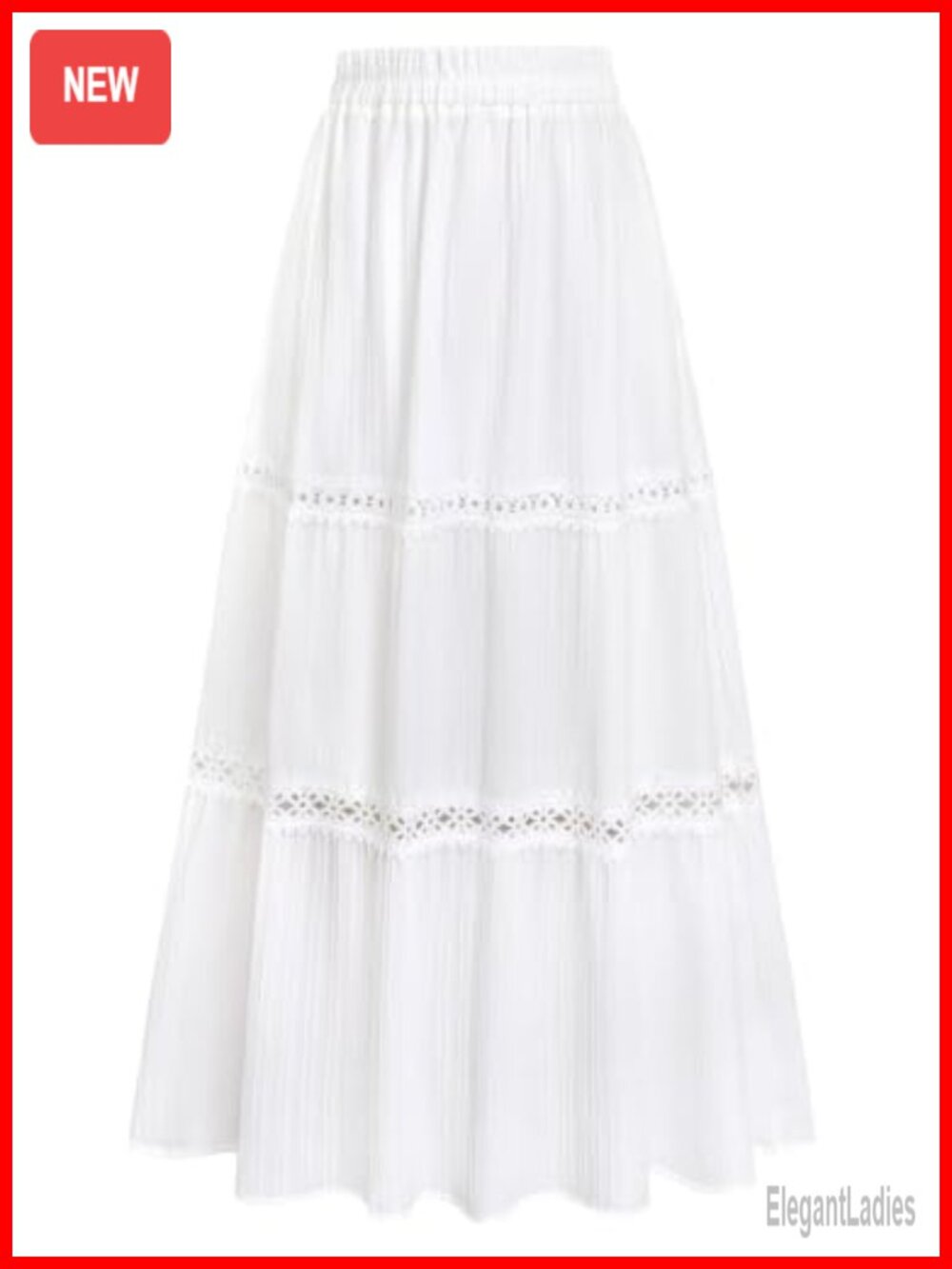 HUSKARY Women's Maxi Skirt High Waisted Boho Tiered Crochet Lace A-Line